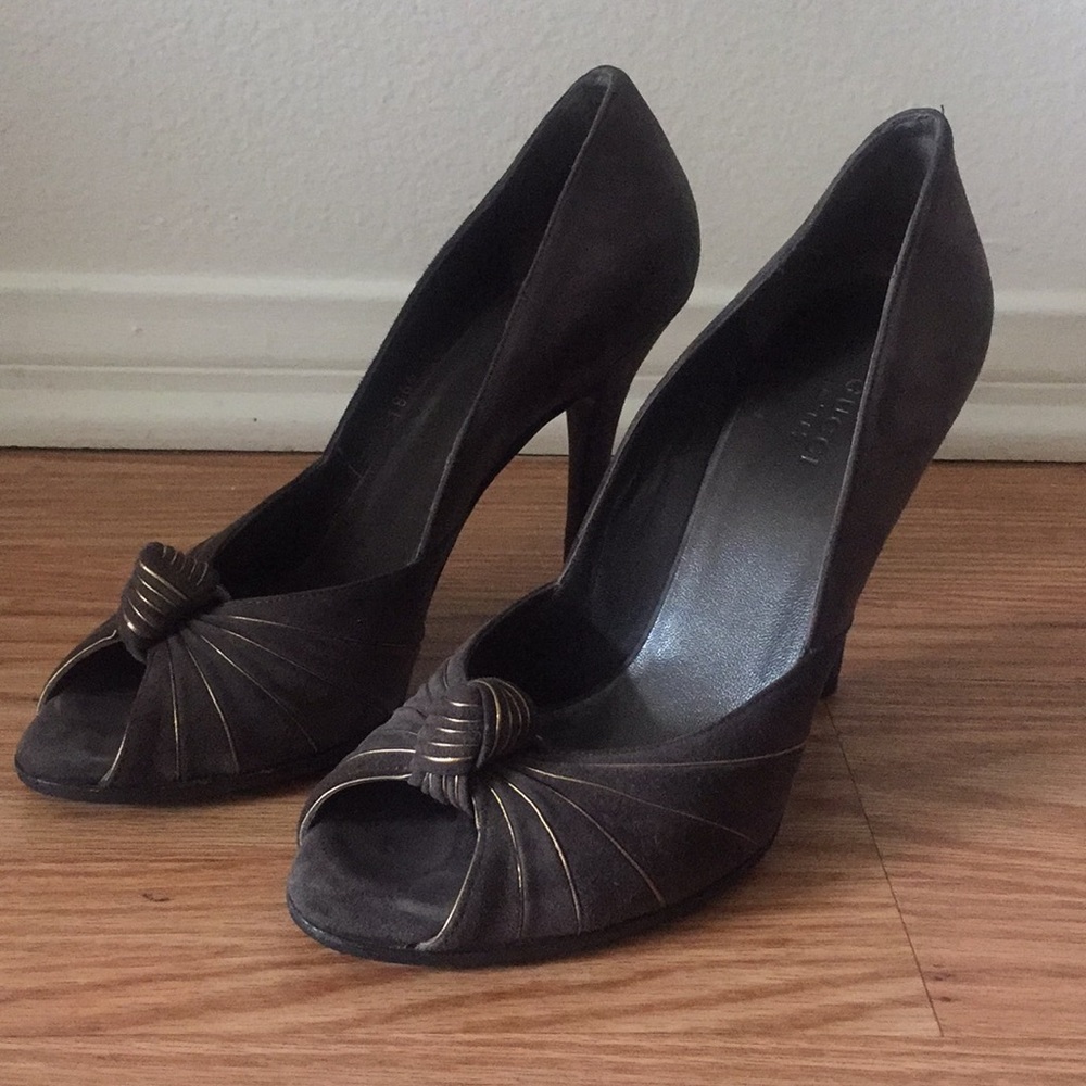 Gucci Grey Peep Toe Suede Heels